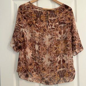 BCBGeneration Womens Blouse Sheer Print SS Never Worn Pink Coral Polyester